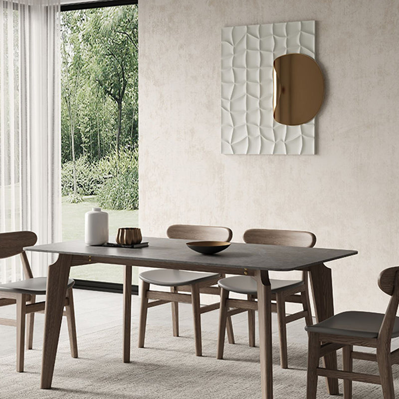 Modern Rectangle Counter Dining Table Brown Wood Finish Legs Dining Table