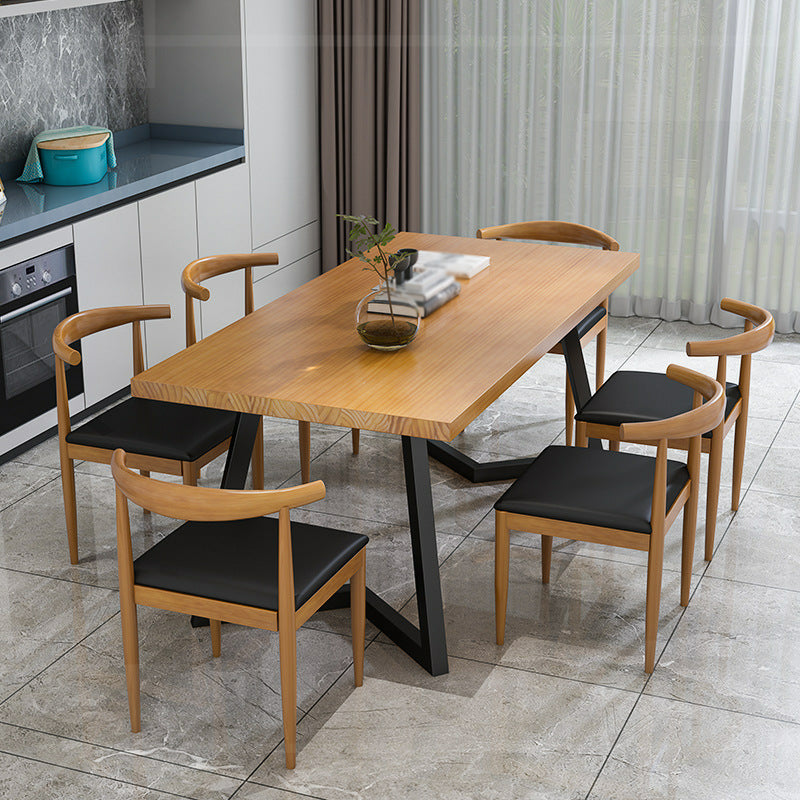 Metal Industrial Rectangle Table Pine Solid Wood Top Table with Sled Base