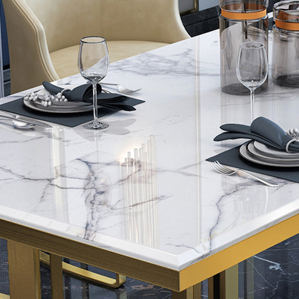 Luxury Sintered Stone Top Kitchen Table Rectangle Table with Gold Double Pedestal