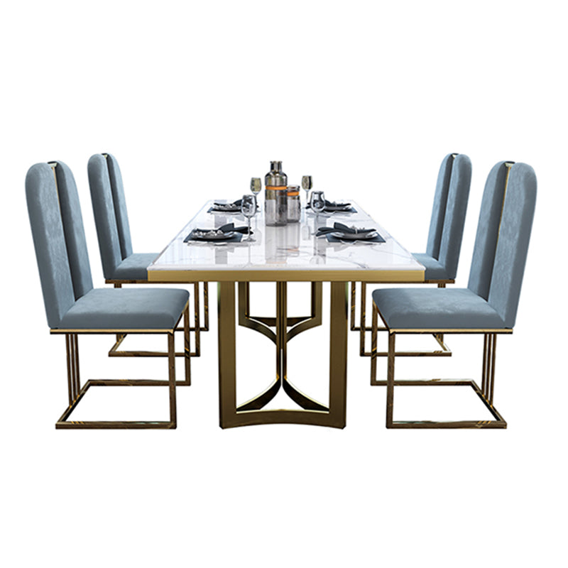 Luxury Sintered Stone Top Kitchen Table Rectangle Table with Gold Double Pedestal