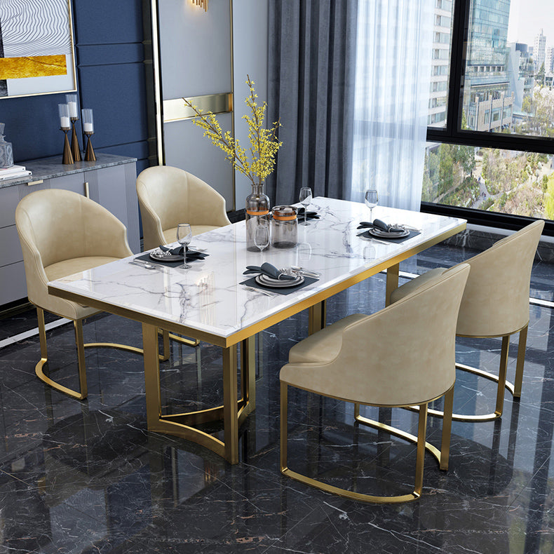 Luxury Sintered Stone Top Kitchen Table Rectangle Table with Gold Double Pedestal