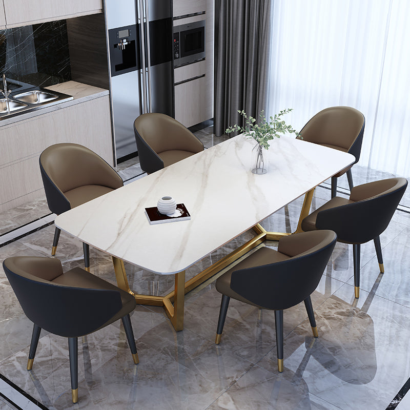 Rectangle Shape Glam Dining Table White Fixed Table with Sintered Stone