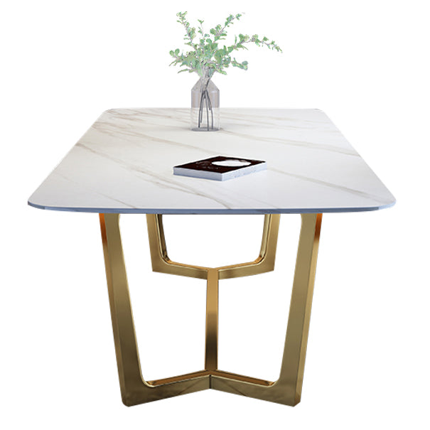 Rectangle Shape Glam Dining Table White Fixed Table with Sintered Stone
