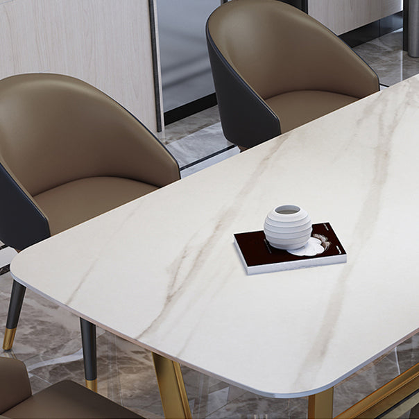 Rectangle Shape Glam Dining Table White Fixed Table with Sintered Stone