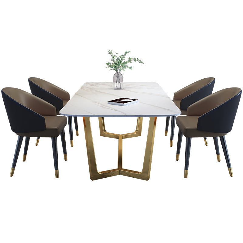 Rectangle Shape Glam Dining Table White Fixed Table with Sintered Stone