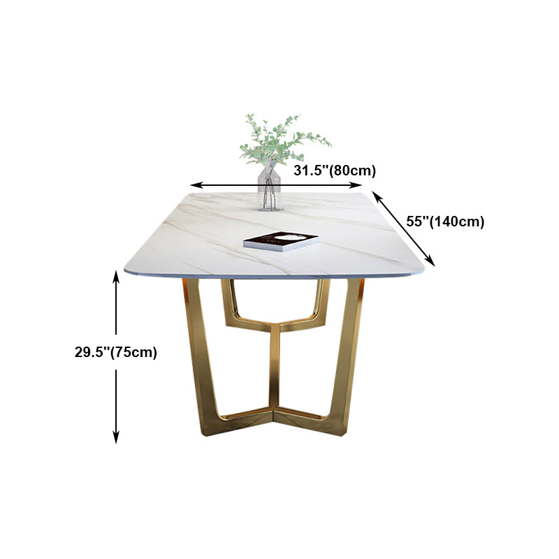 Rectangle Shape Glam Dining Table White Fixed Table with Sintered Stone
