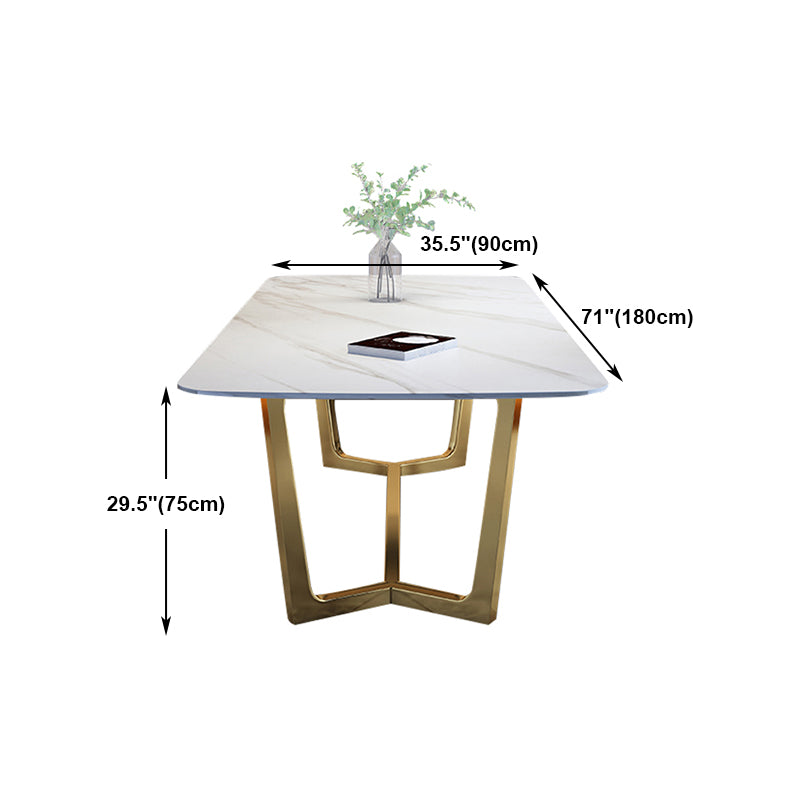 Rectangle Shape Glam Dining Table White Fixed Table with Sintered Stone