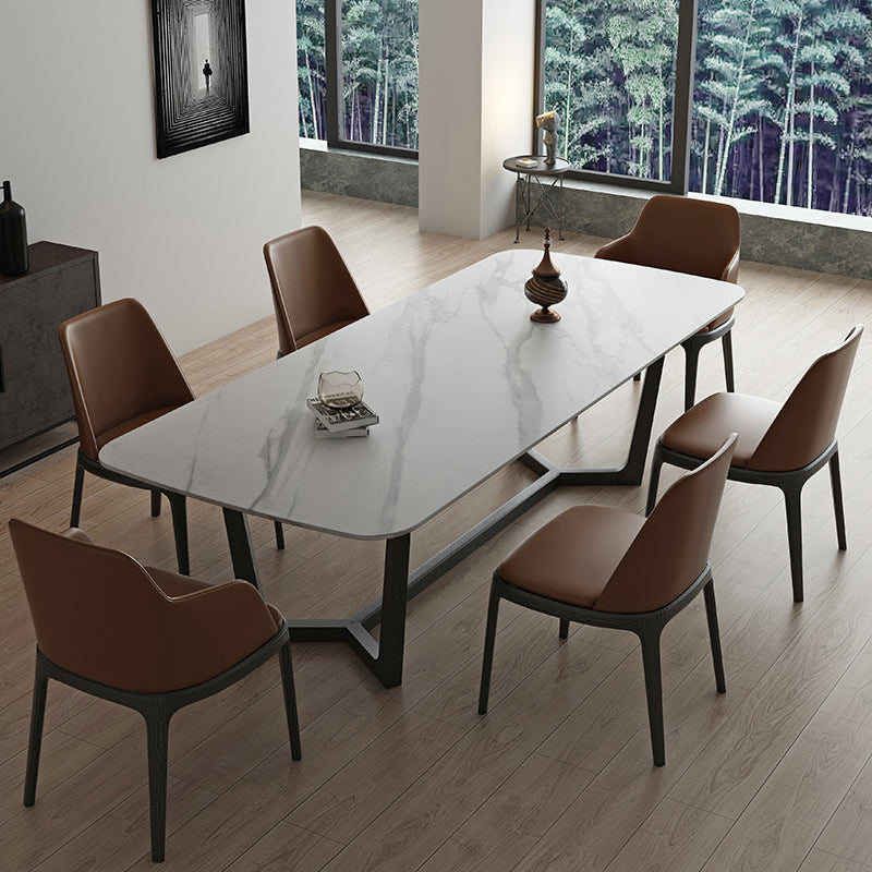 Rectangle Trestle Base Industrial Table White Fixed Table with Sintered Stone