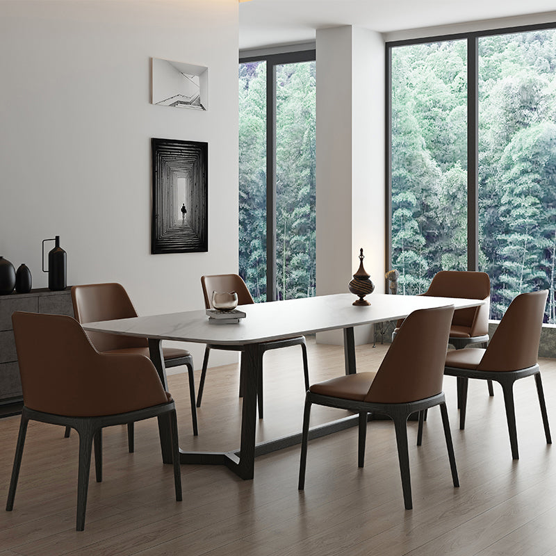 Rectangle Trestle Base Industrial Table White Fixed Table with Sintered Stone