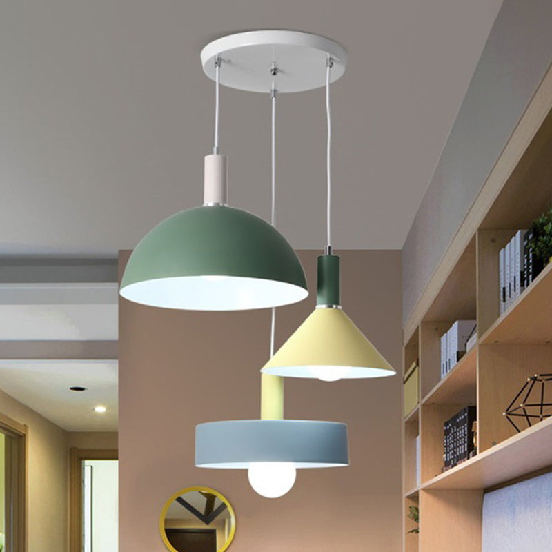 White Geometry Cluster Pendant Light Nordic Style 3-Head Metallic Suspension Lamp