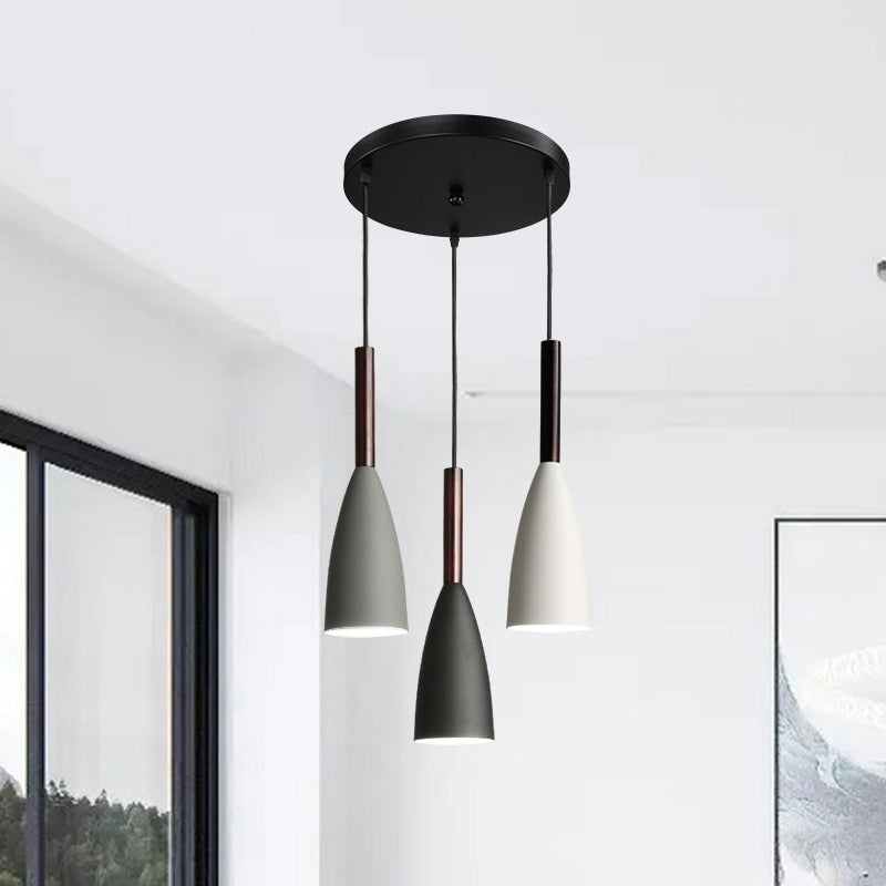 Petite cloche salle à manger suspendue léger fer 3-léger pendentif multi-lampe noir avec canopée ronde