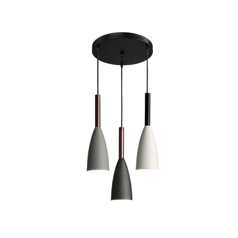 Petite cloche salle à manger suspendue léger fer 3-léger pendentif multi-lampe noir avec canopée ronde