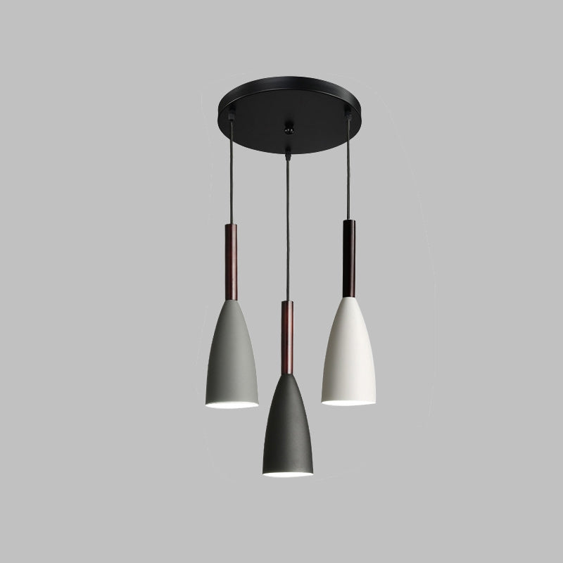 Petite cloche salle à manger suspendue léger fer 3-léger pendentif multi-lampe noir avec canopée ronde