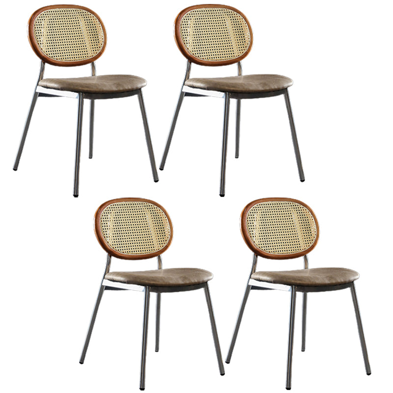 Contemporary Cane Back Chair Faux Leather Dining Side Chair for Indoor