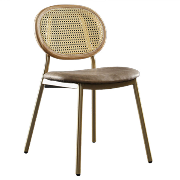 Contemporary Cane Back Chair Faux Leather Dining Side Chair for Indoor