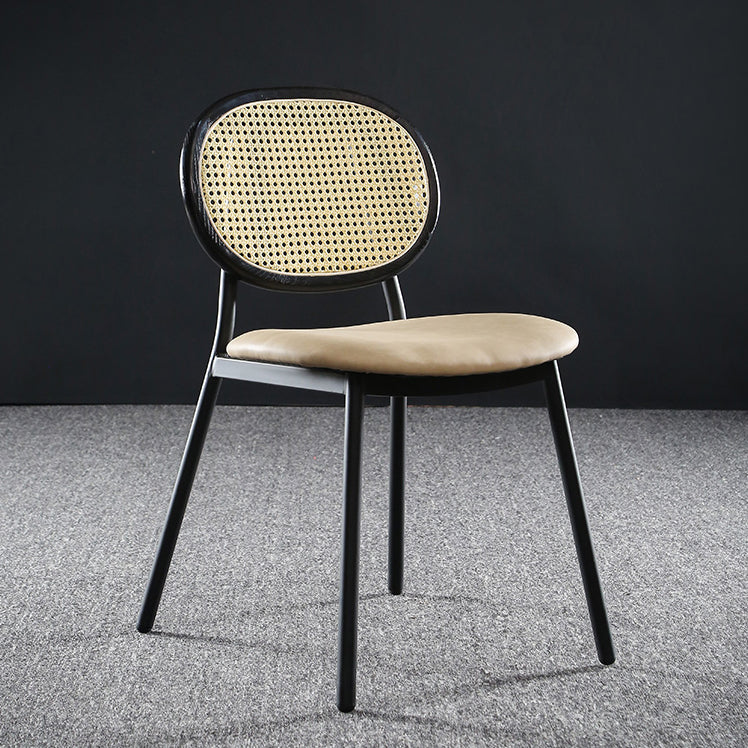 Contemporary Cane Back Chair Faux Leather Dining Side Chair for Indoor