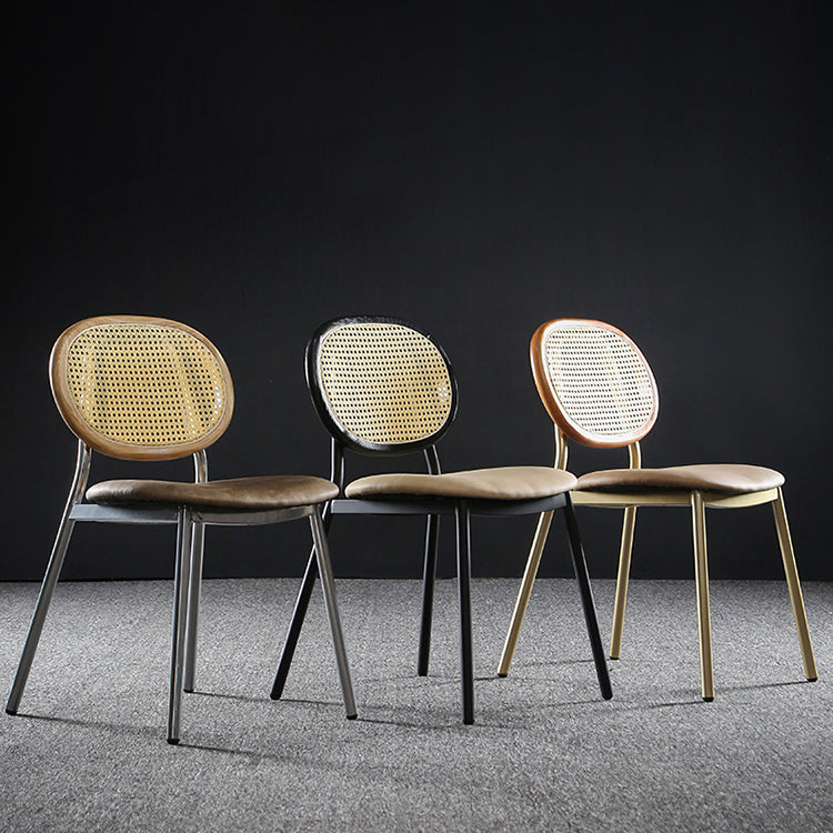 Contemporary Cane Back Chair Faux Leather Dining Side Chair for Indoor