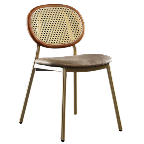 Contemporary Cane Back Chair Faux Leather Dining Side Chair for Indoor