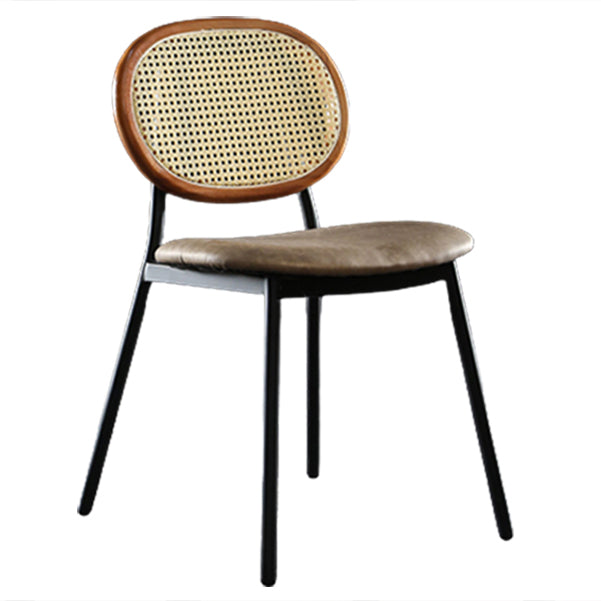 Contemporary Cane Back Chair Faux Leather Dining Side Chair for Indoor