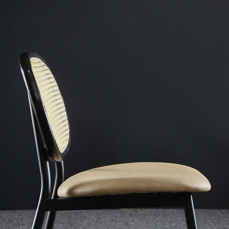 Contemporary Cane Back Chair Faux Leather Dining Side Chair for Indoor