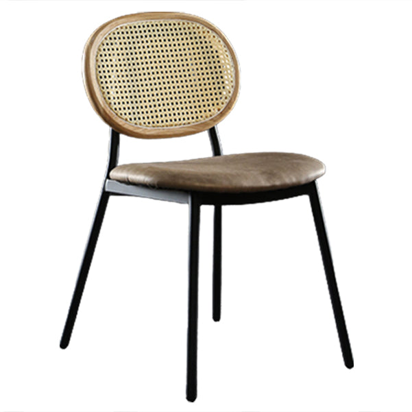 Contemporary Cane Back Chair Faux Leather Dining Side Chair for Indoor