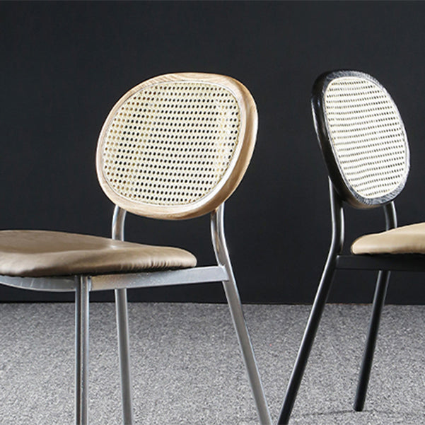 Contemporary Cane Back Chair Faux Leather Dining Side Chair for Indoor