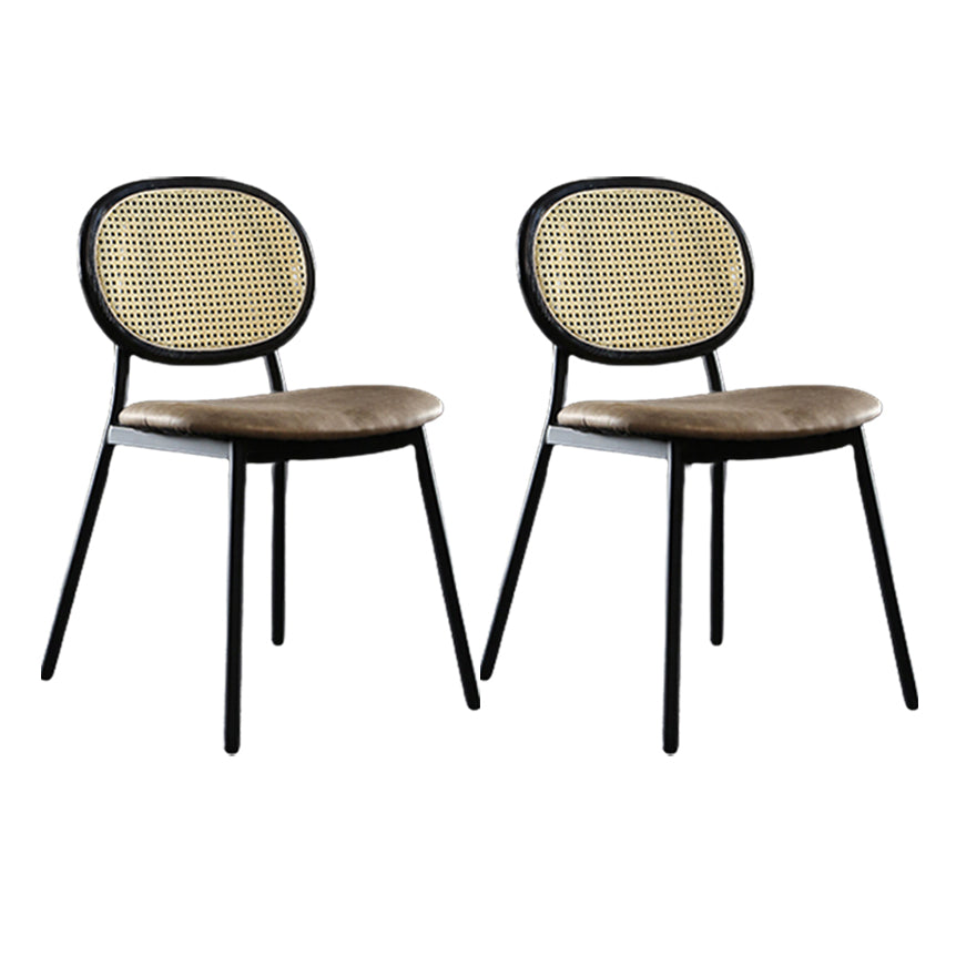 Contemporary Cane Back Chair Faux Leather Dining Side Chair for Indoor