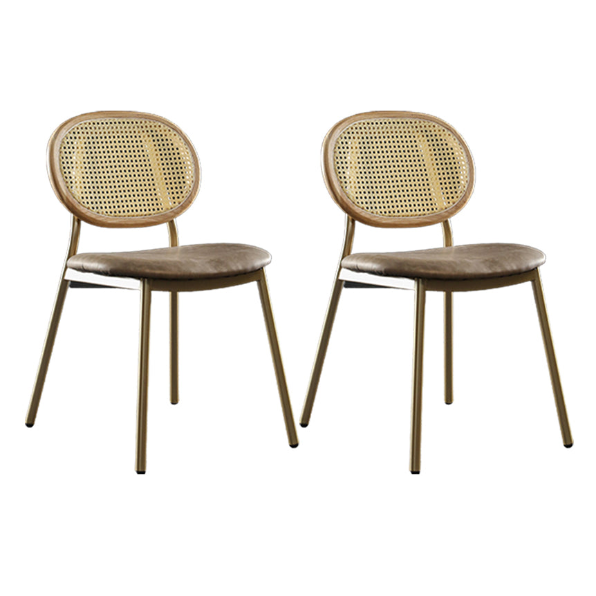 Contemporary Cane Back Chair Faux Leather Dining Side Chair for Indoor
