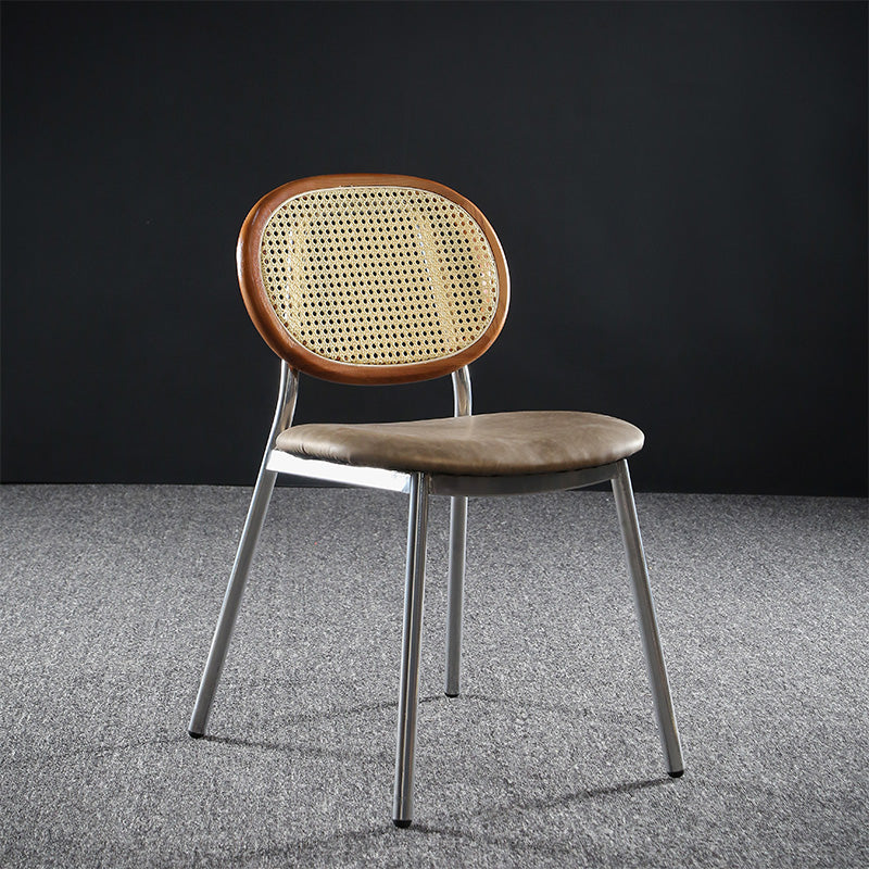 Contemporary Cane Back Chair Faux Leather Dining Side Chair for Indoor