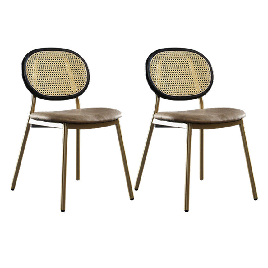 Contemporary Cane Back Chair Faux Leather Dining Side Chair for Indoor