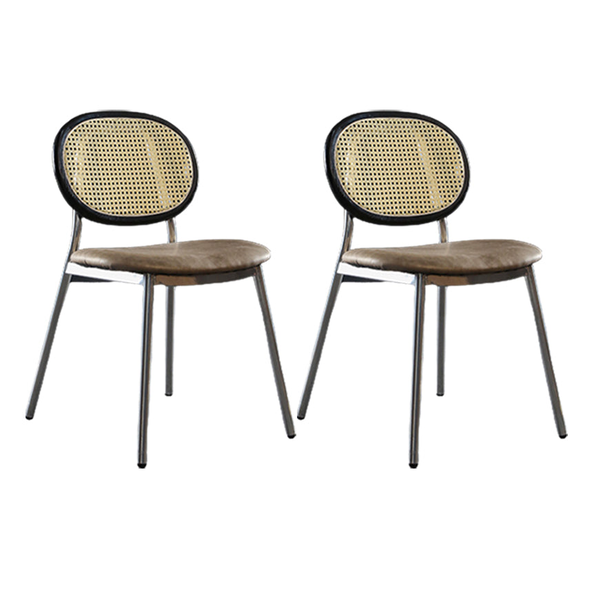 Contemporary Cane Back Chair Faux Leather Dining Side Chair for Indoor