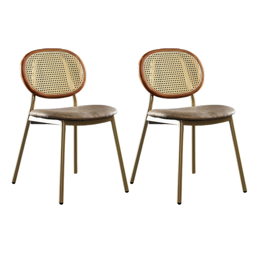 Contemporary Cane Back Chair Faux Leather Dining Side Chair for Indoor
