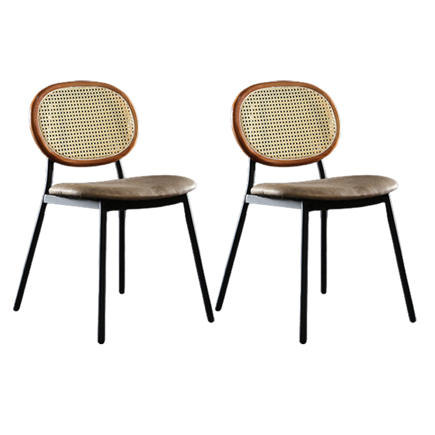 Contemporary Cane Back Chair Faux Leather Dining Side Chair for Indoor