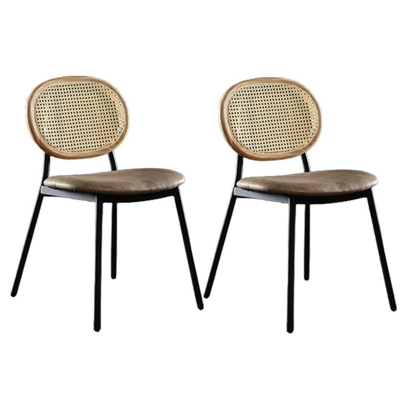 Contemporary Cane Back Chair Faux Leather Dining Side Chair for Indoor