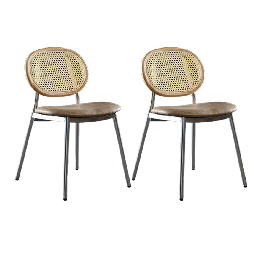 Contemporary Cane Back Chair Faux Leather Dining Side Chair for Indoor