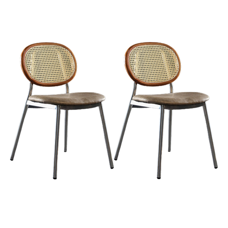Contemporary Cane Back Chair Faux Leather Dining Side Chair for Indoor