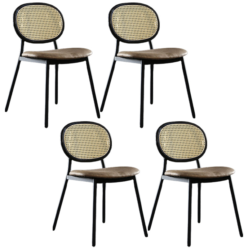 Contemporary Cane Back Chair Faux Leather Dining Side Chair for Indoor