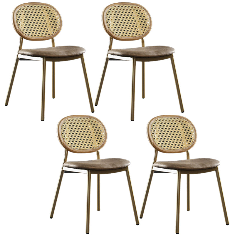 Contemporary Cane Back Chair Faux Leather Dining Side Chair for Indoor
