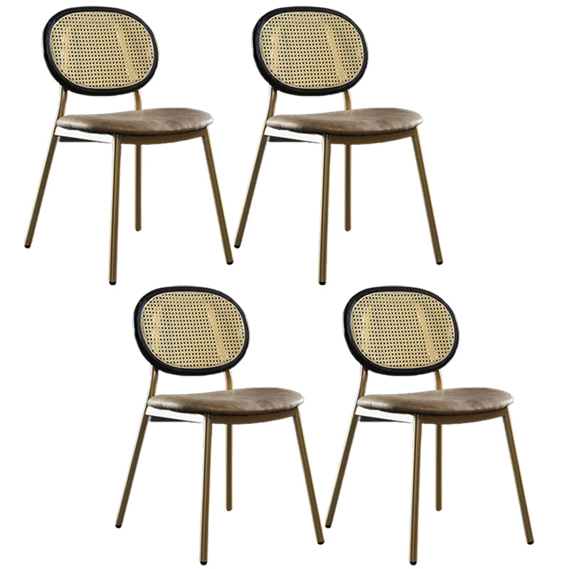 Contemporary Cane Back Chair Faux Leather Dining Side Chair for Indoor