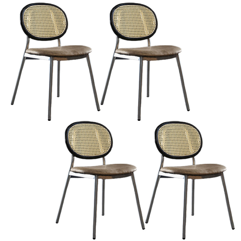 Contemporary Cane Back Chair Faux Leather Dining Side Chair for Indoor