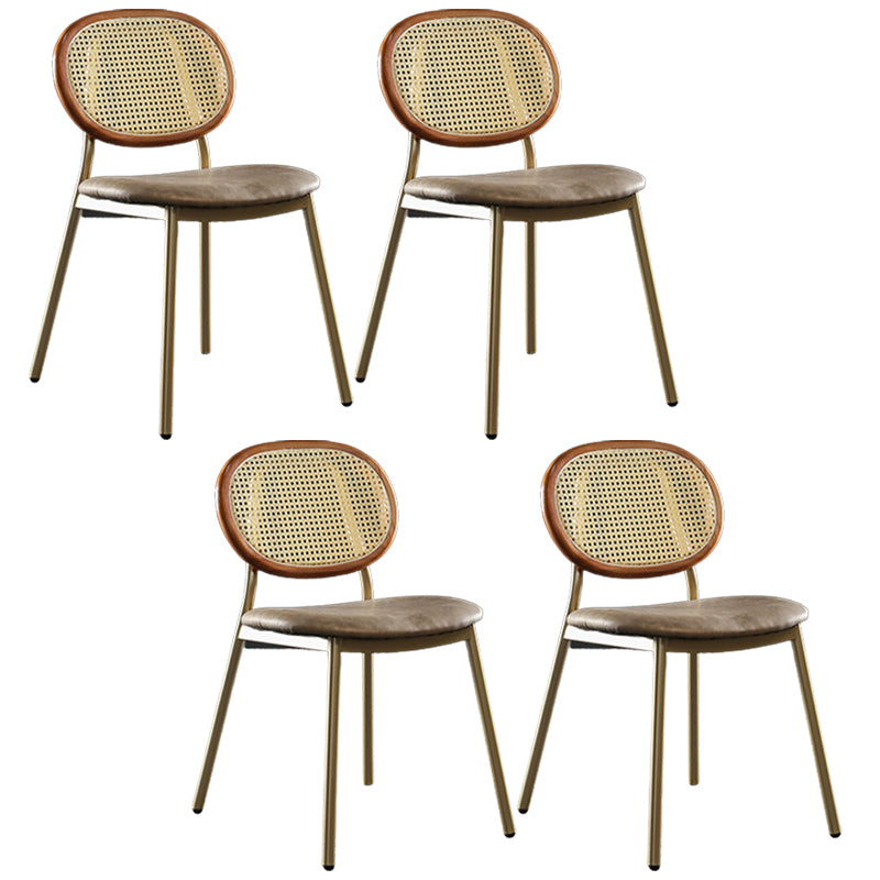 Contemporary Cane Back Chair Faux Leather Dining Side Chair for Indoor
