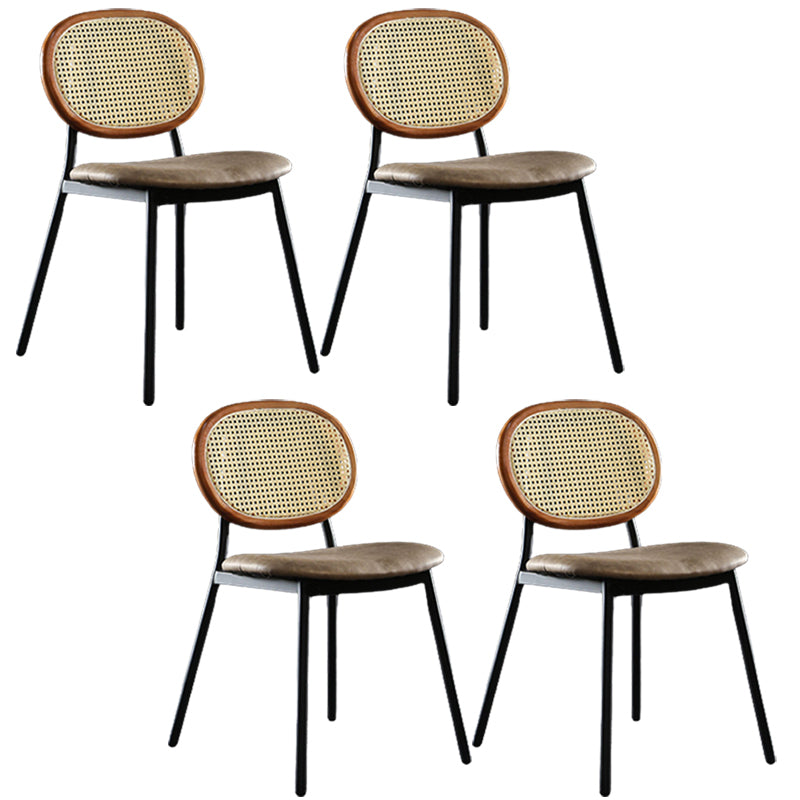 Contemporary Cane Back Chair Faux Leather Dining Side Chair for Indoor