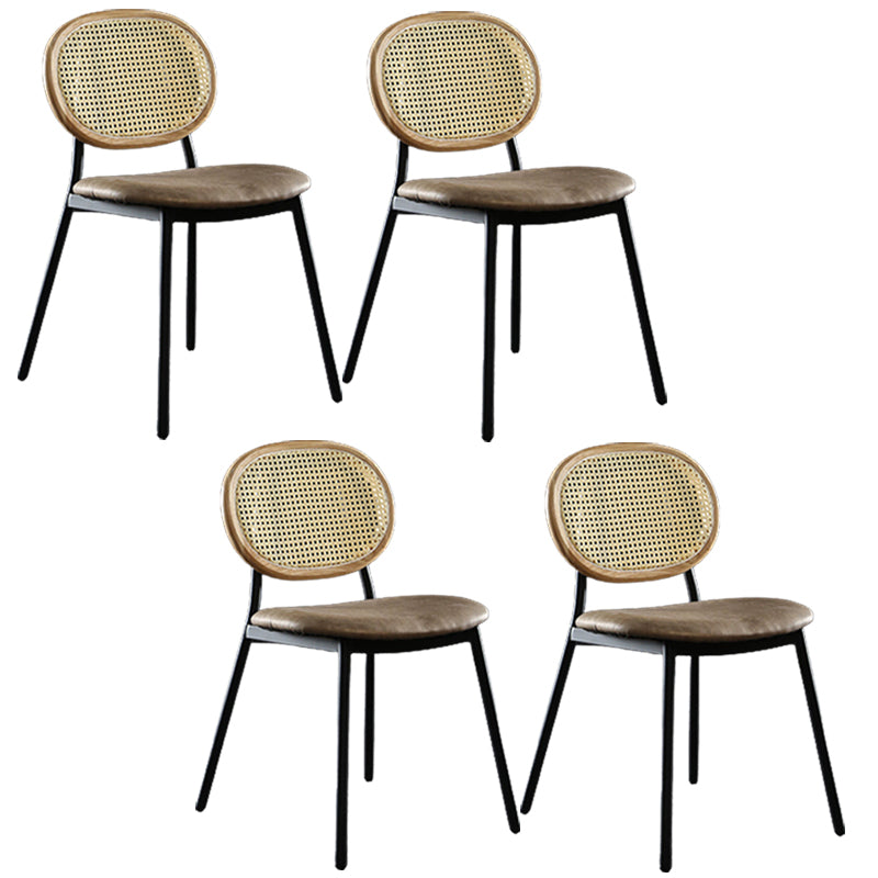 Contemporary Cane Back Chair Faux Leather Dining Side Chair for Indoor