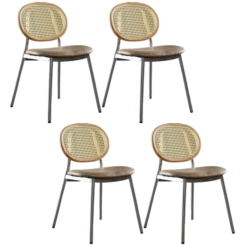 Contemporary Cane Back Chair Faux Leather Dining Side Chair for Indoor