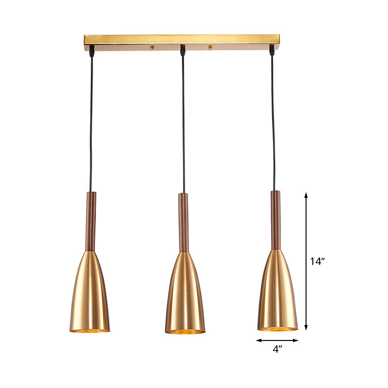 Gold Bullet Cluster Pendant Light Modern Style 3-Bulb Metal Ceiling Light with Linear Canopy