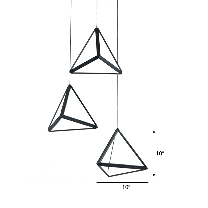 3 Heads Restaurant Multi Light Pendant Simple Black LED Hanging Ceiling Lamp with Triangle Metal Shade