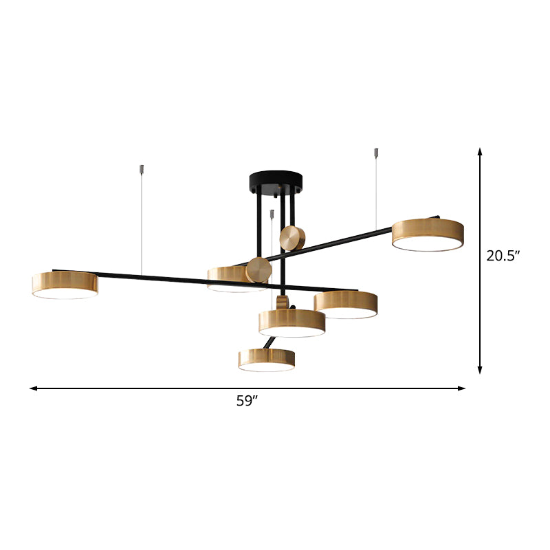 Modernist 6-Head Multi Lamp Pendant with Metal Shade Black and Gold Small Drum Suspension Light