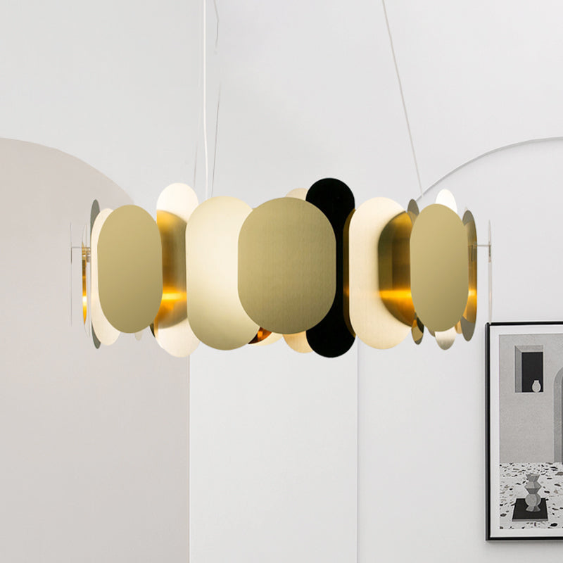 Panneau ovale Salon Pendant Métal LED moderniste plafond suspendu plafond en laiton, blanc / chaud
