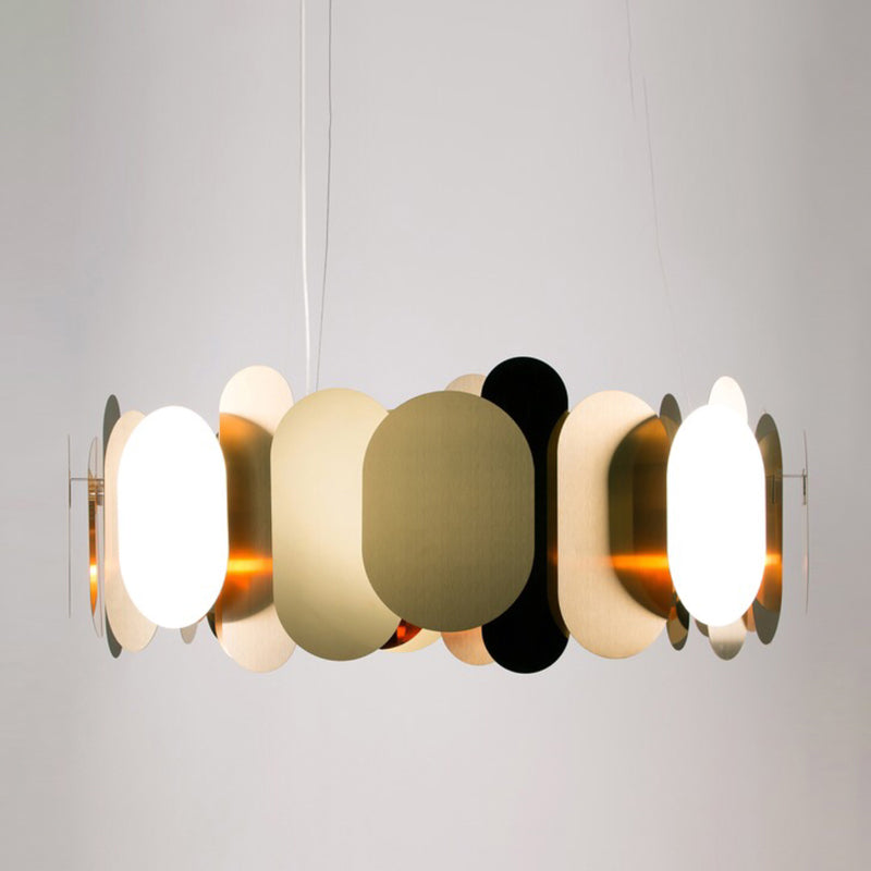 Panneau ovale Salon Pendant Métal LED moderniste plafond suspendu plafond en laiton, blanc / chaud