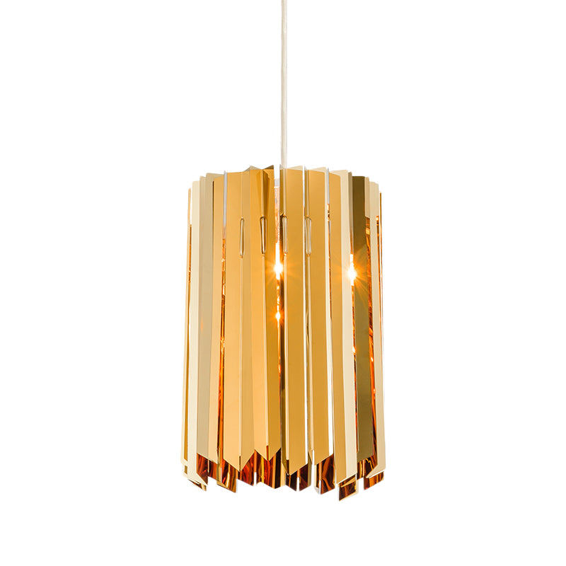 Modern 1-Light Pendant Ceiling Lamp with Metal Shade Black/Chrome/Gold Finish Cylindrical Hanging Light Kit